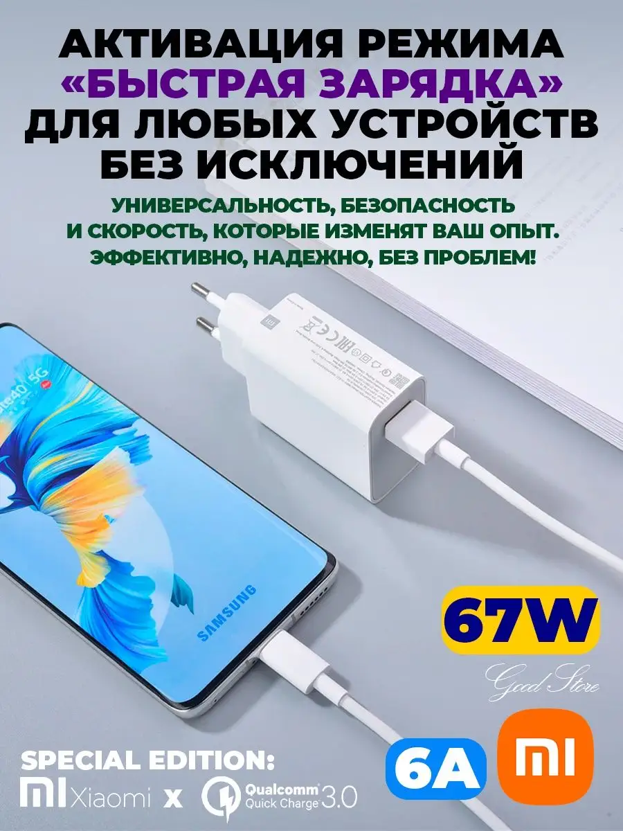 Быстрая зарядка Type-C для телефона на андроид 67W Redmi 165787161 купить  за 704 ₽ в интернет-магазине Wildberries