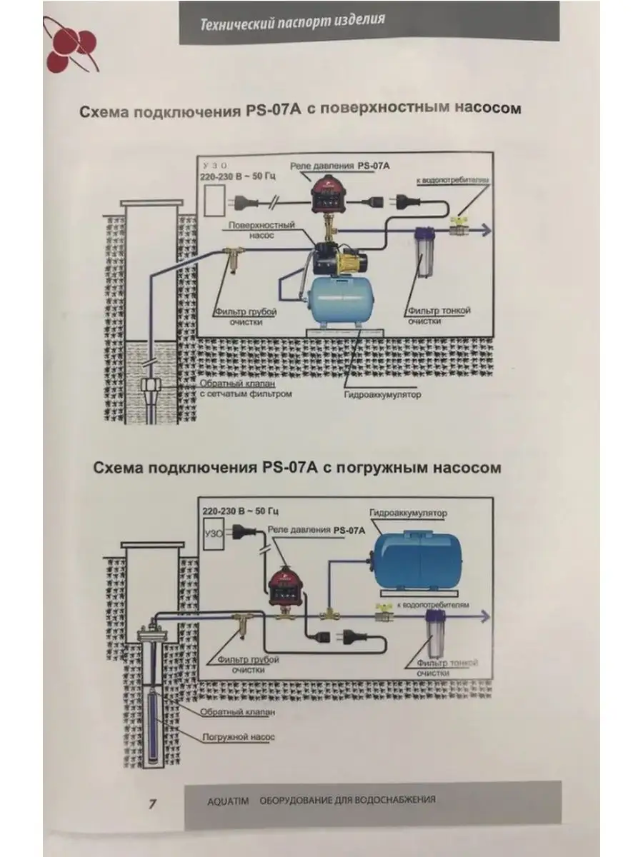 Реле давления и сухого хода воды для насосной станции PS-07A AQUATIM  165801929 купить в интернет-магазине Wildberries