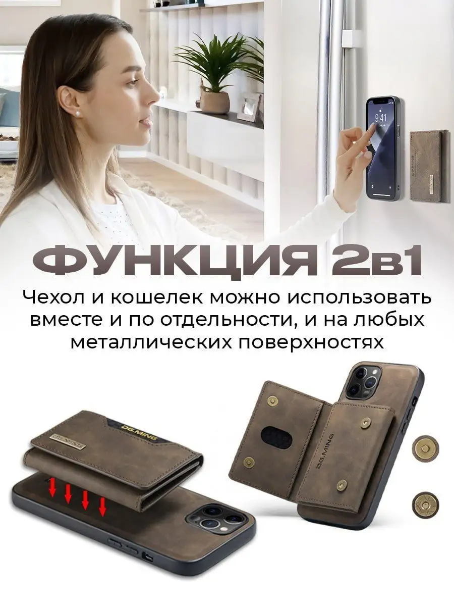 Чехол для IPhone 14 Pro магнитный кожаный + кошелек BAG_store 165841163  купить за 1 122 ₽ в интернет-магазине Wildberries