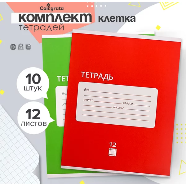 Тетради для школы, 10 штук, 12 листов в клетку
