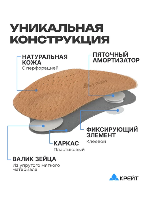 Крейт Полустельки ортопедические кожаные каркасные, коричневый, фото 2