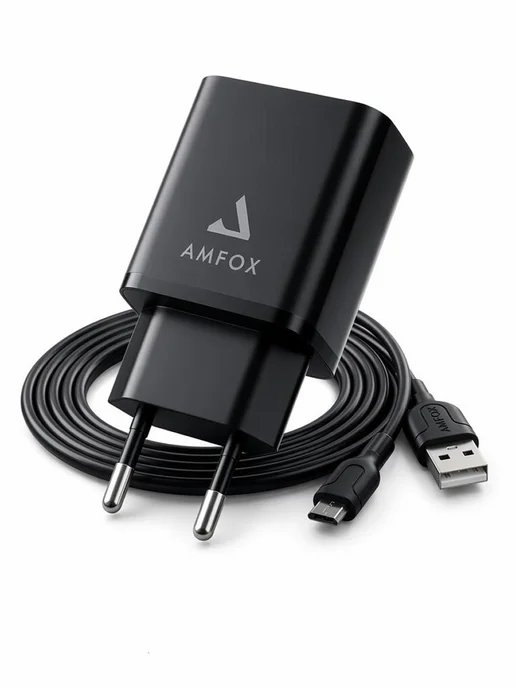 AMFOX Зарядное устройство для телефона с кабелем micro usb, черный, фото 7