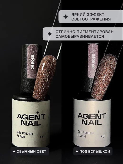 Agent Nail Гель лак для ногтей светоотражающий розовый 8г, 8 г, фото 2
