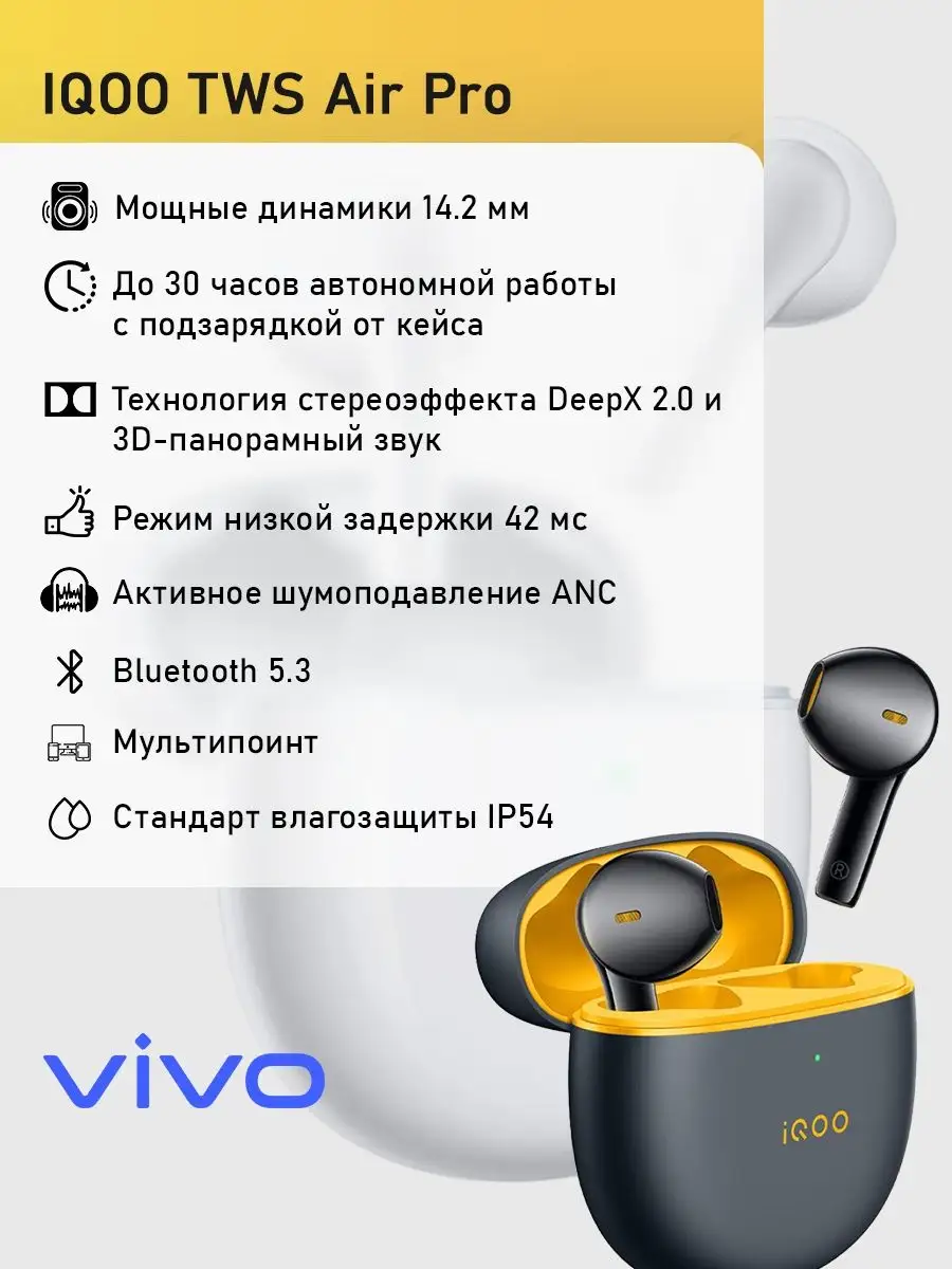 Беспроводные наушники iQOO TWS Air Pro VIVO 166073882 купить за 5 766 ₽ в  интернет-магазине Wildberries