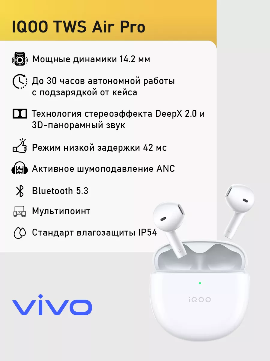 Беспроводные наушники iQOO TWS Air Pro VIVO 166092877 купить за 5 248 ₽ в  интернет-магазине Wildberries