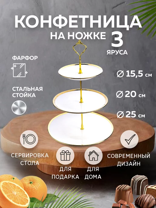 Фруктовница конфетница сервировочная 3 яруса - фото 8