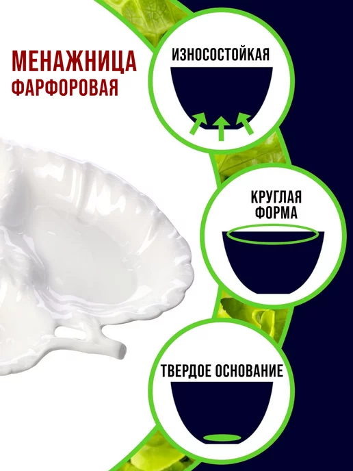 Менажница фарфоровая белая секционная 4 секции - фото 8