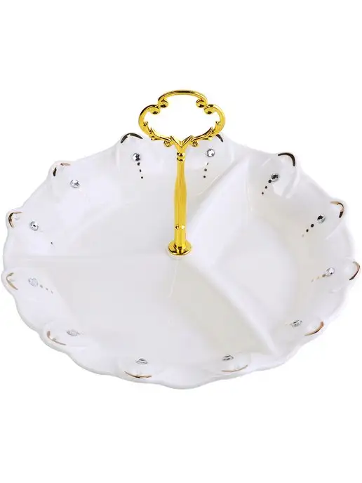 Менажница фарфоровая белая с золотом 3 секции - фото 3