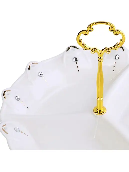 Менажница фарфоровая белая с золотом 3 секции - фото 4