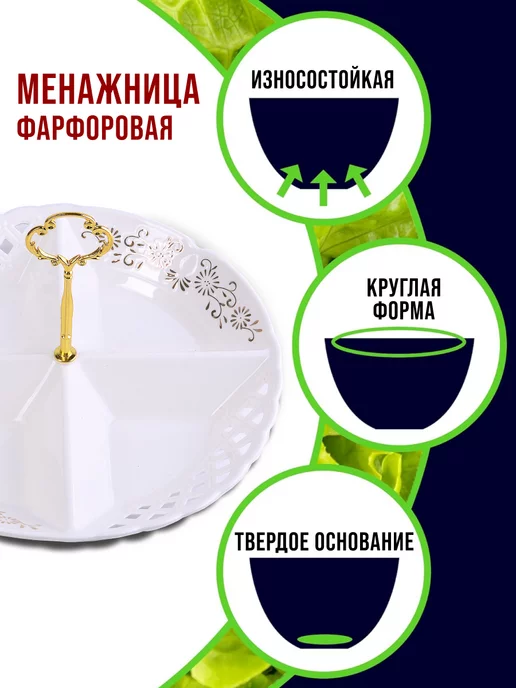 Менажница фарфоровая белая секционная 4 секции - фото 9