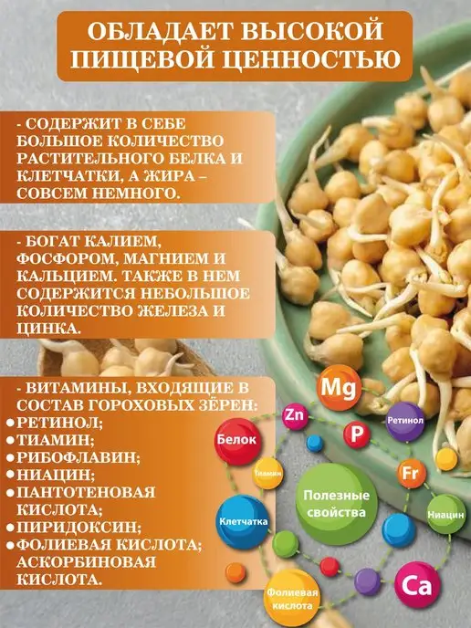 1 rose Хлопья гороха, зерно для проращивания, витграсс, вариант, фото 2
