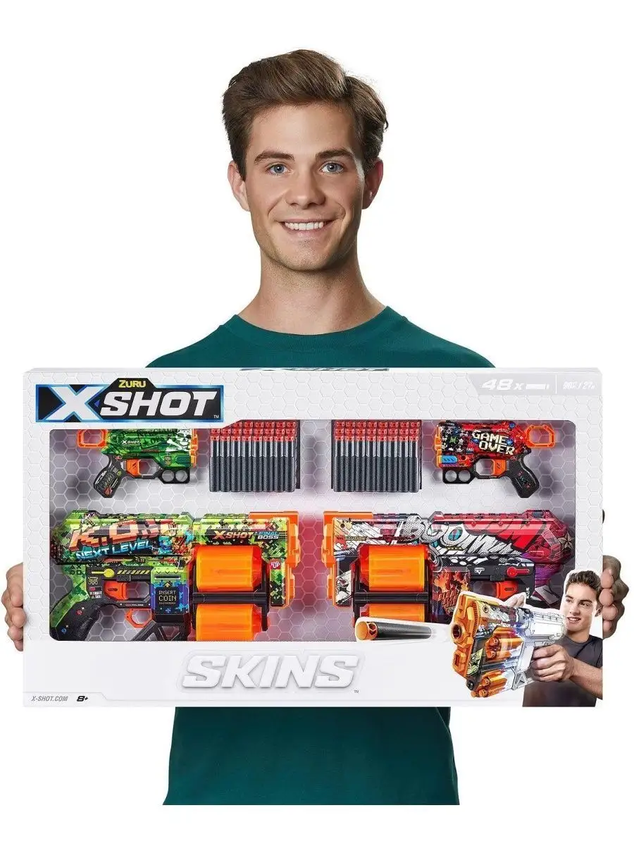 Набор игровой X-SHOT SKINS бластеры 4 шт. 48 патронов 36542 ZURU 166159853  купить за 3 755 ₽ в интернет-магазине Wildberries