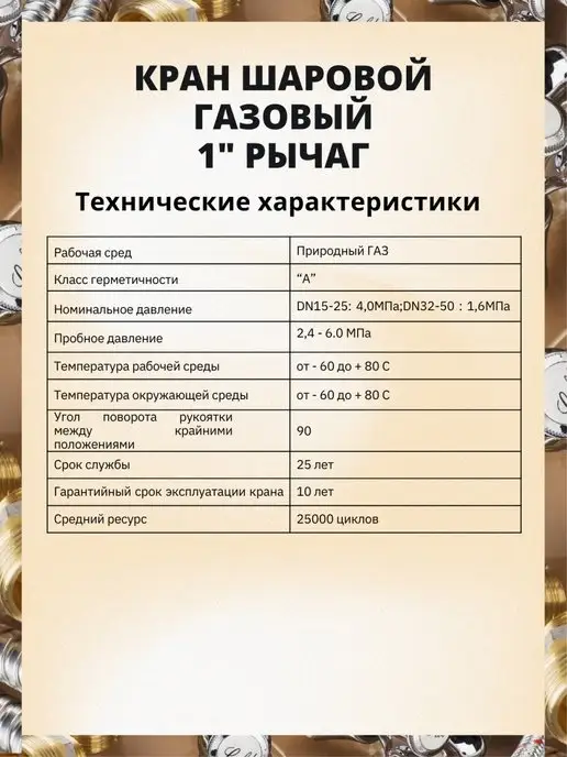 ГАЛЛОП Кран шаровый газовый 1" ВР-ВР рычаг, вариант, фото 3