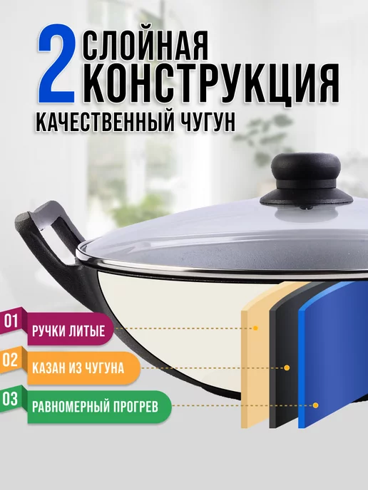 Казан чугунный с крышкой 6 л - фото 4