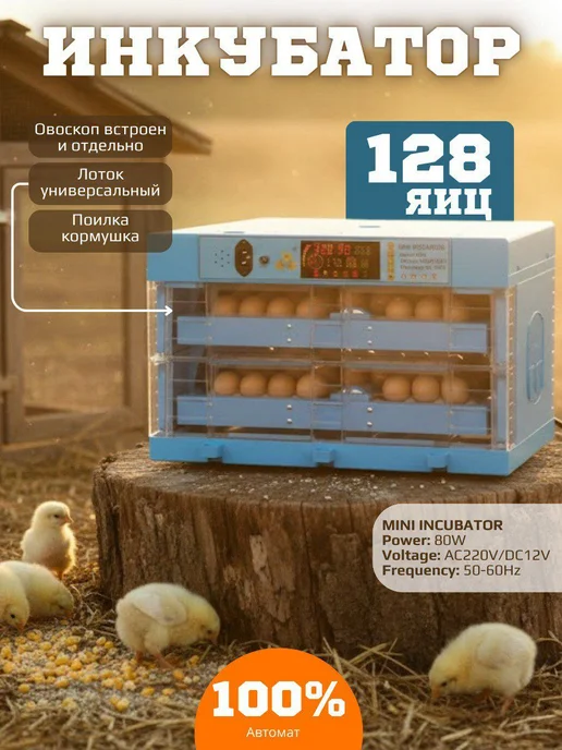 Инкубатор автоматический Автомат, инкубатор для яйц автопереворот терморегулятор, синий
