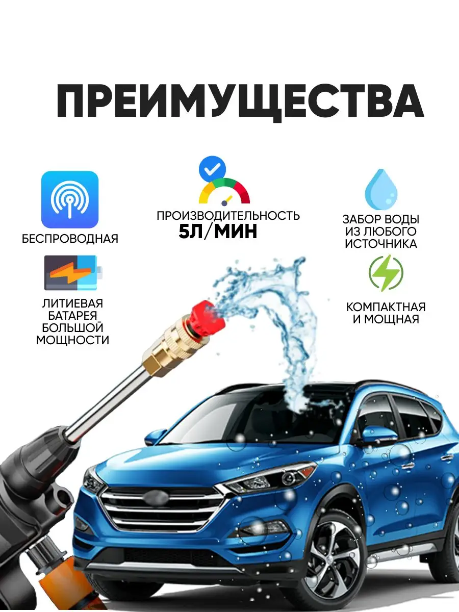 Мойка высокого давления аккумуляторная для автомобиля Минимойка высокого  давления для автомобиля 166379854 купить за 1 761 ₽ в интернет-магазине  Wildberries