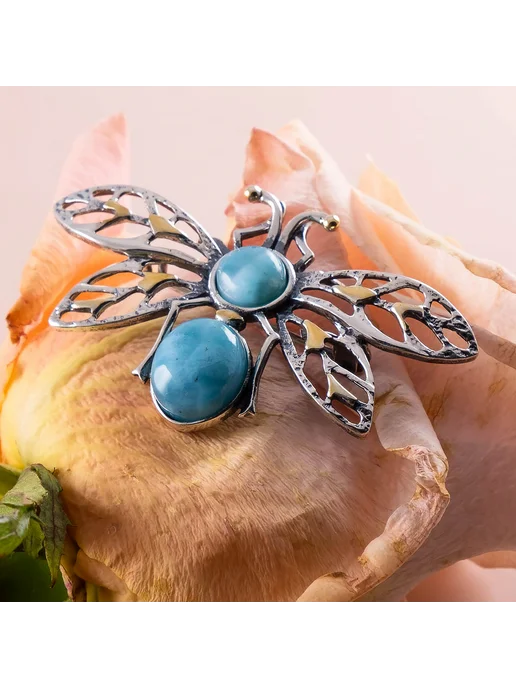 Milana silver Брошь серебро с ларимаром, серебристый, фото 3