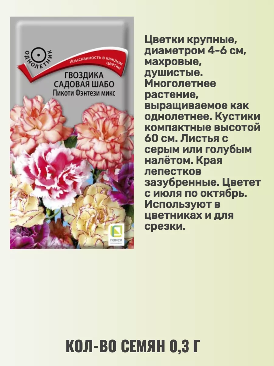 Семена гвоздики садовой шабо Агрохолдинг Поиск 166528236 купить за 243 ₽ в  интернет-магазине Wildberries