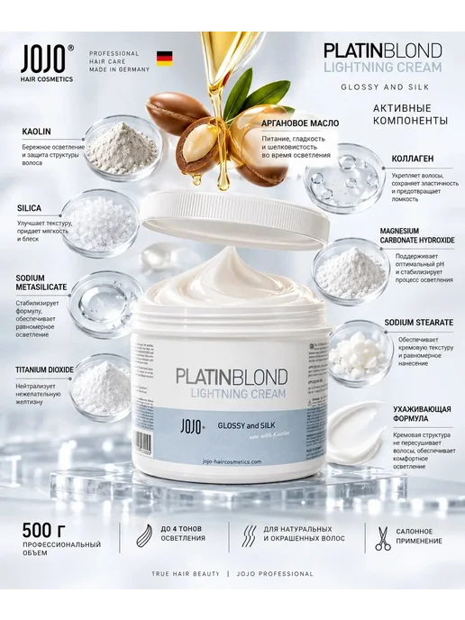JOJO Haircosmetics Осветляющий крем для волос 500 ml, Lightning cream, 500 мл, фото 4