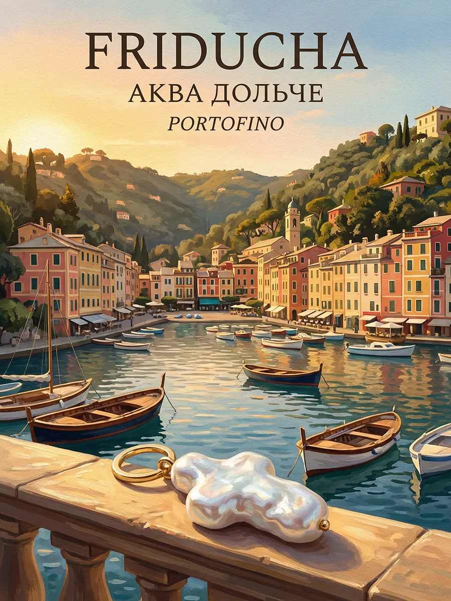 Подвеска «Портофино», крест с жемчугом, позолота