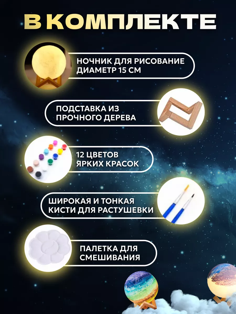 Ночник раскраска детский на батарейках луна MoonDraw 166625152 купить в  интернет-магазине Wildberries