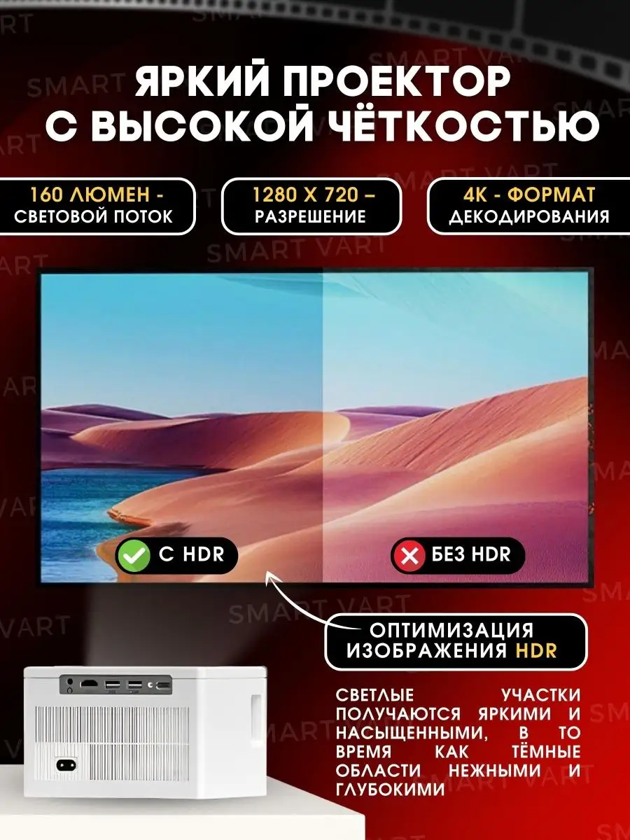 Мини проектор домашний кинотеатр Android Wi-Fi Full HD SmartVart 166631169  купить в интернет-магазине Wildberries