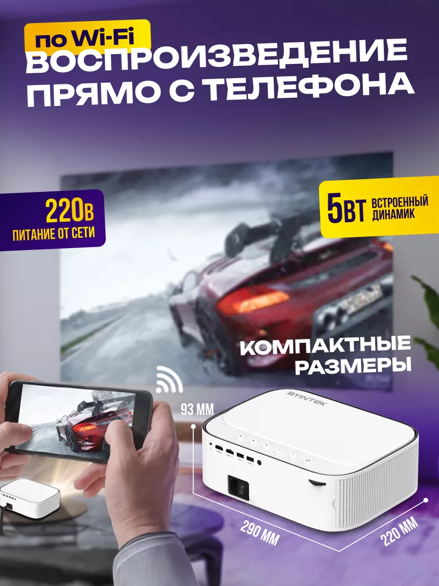 Мини проектор K45 AI 4K 1080P auto focus для фильмов Byintek 166636162  купить за 22 428 ₽ в интернет-магазине Wildberries