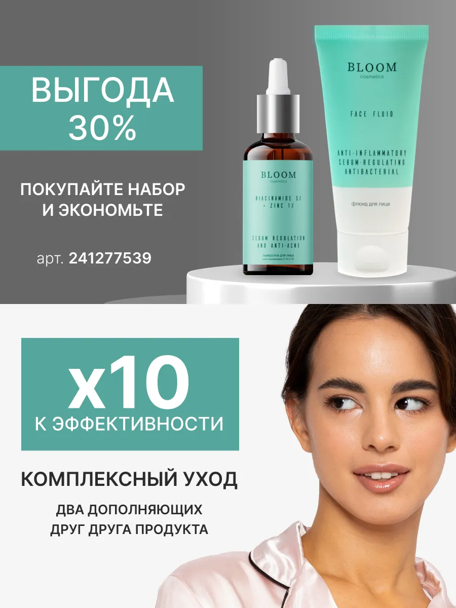 Сыворотка для лица от прыщей с ниацинамидом и цинком BLOOM COSMETICS ...