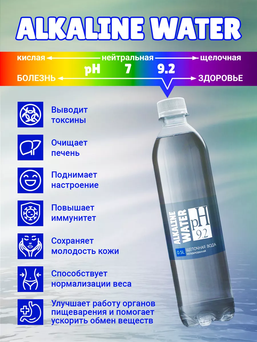 Щелочная вода pH 9,2 негазированная 12 шт по 0,5 л Alkaline Water 166724605  купить за 733 ₽ в интернет-магазине Wildberries