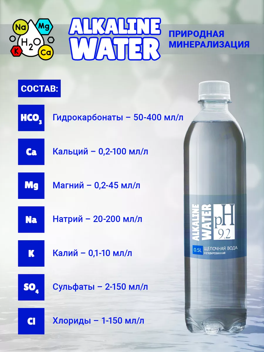 Щелочная вода pH 9,2 негазированная 12 шт по 0,5 л Alkaline Water 166724605  купить за 733 ₽ в интернет-магазине Wildberries