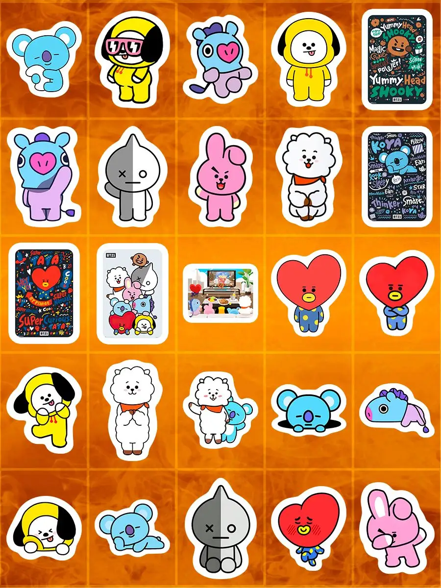 Наклейки на телефон стикеры для декора БТС BTS BT21 БТ21 Orange Fun  166744944 купить за 160 ₽ в интернет-магазине Wildberries