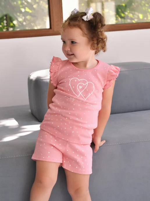 Mami-kids Пижама для новорожденной девочки костюм с шортами, розовый, фото 2