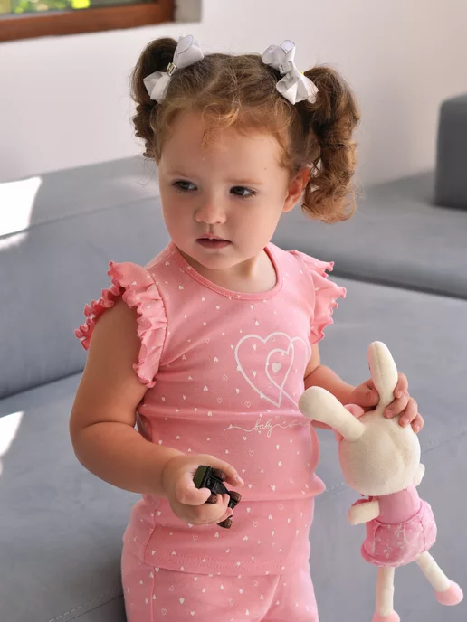 Mami-kids Пижама для новорожденной девочки костюм с шортами, розовый, фото 3