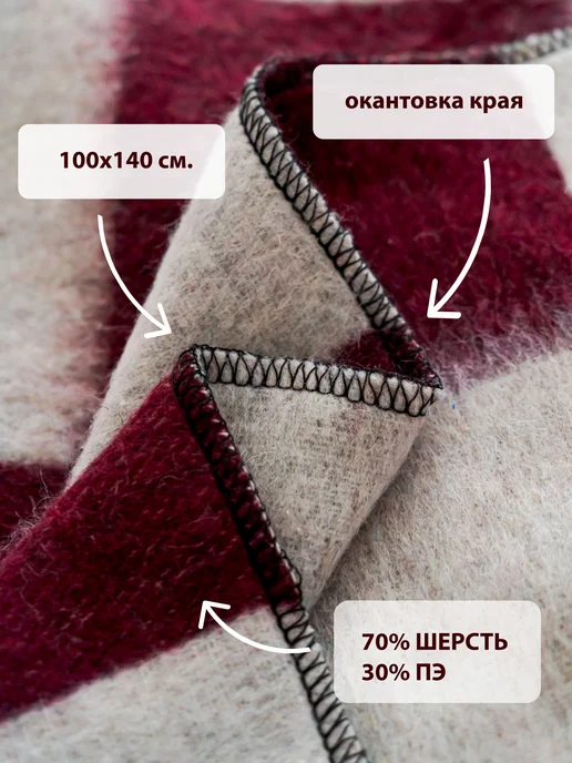Суконная фабрика г.Шуя Детское одеяло из овечьей шерсти в кроватку и коляску, красный, фото 2