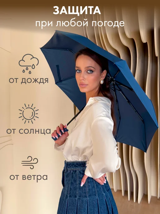 POPULAR Зонт автомат антиветер компактный, синий, фото 3