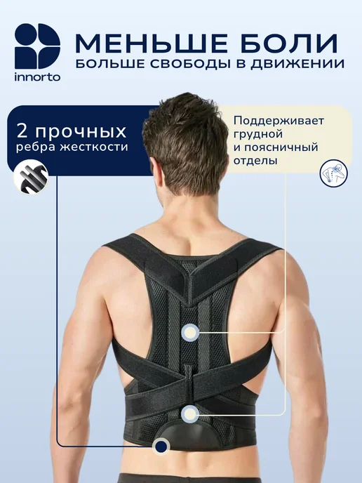 INNORTO Ортопедический ортез для грудного отдела позвоночника, черный, фото 3