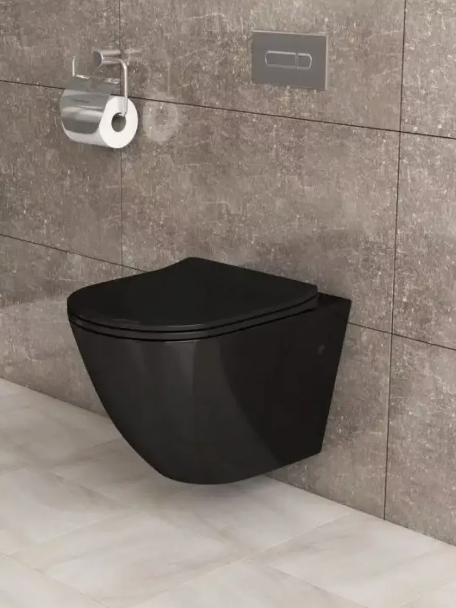 Grossman Унитаз подвесной Grossman GR-4411BS (безободковый, с тонким сиденьем) (черный) — купить в Алматы