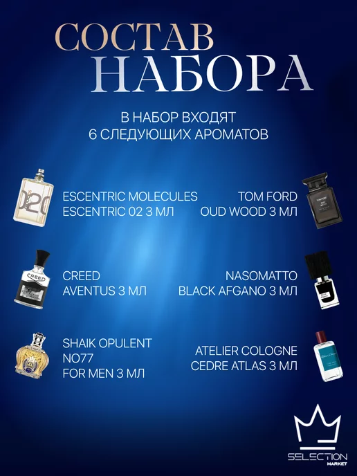 Selection Market Набор духов "ХИТЫ ДЛЯ НЕГО" 6 по 3мл, 3 мл, фото 2