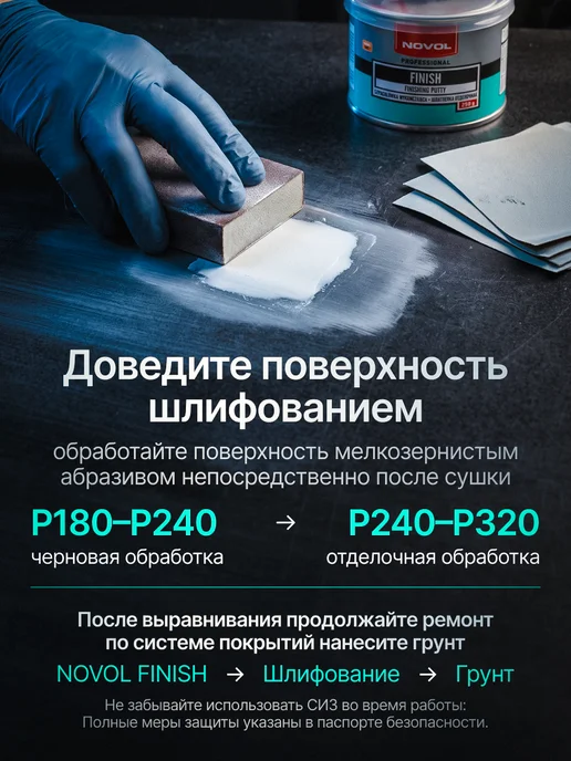 NOVOL Шпаклевка автомобильная со стекловолокном FIBER 0,2 кг, 0,25 кг, фото 6