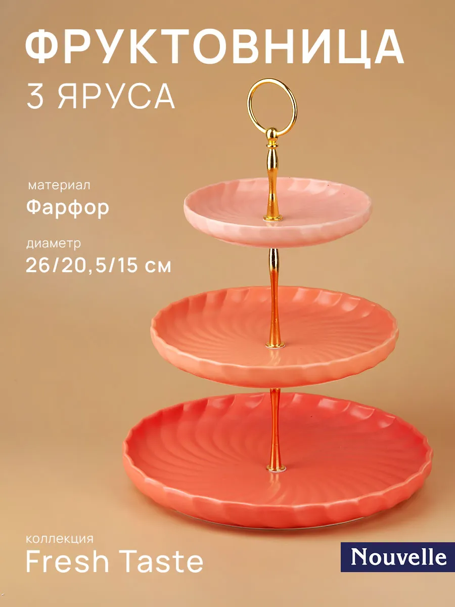 Блюдо-этажерка, фруктовница 3 яруса Fresh Taste, 26х26х34 см