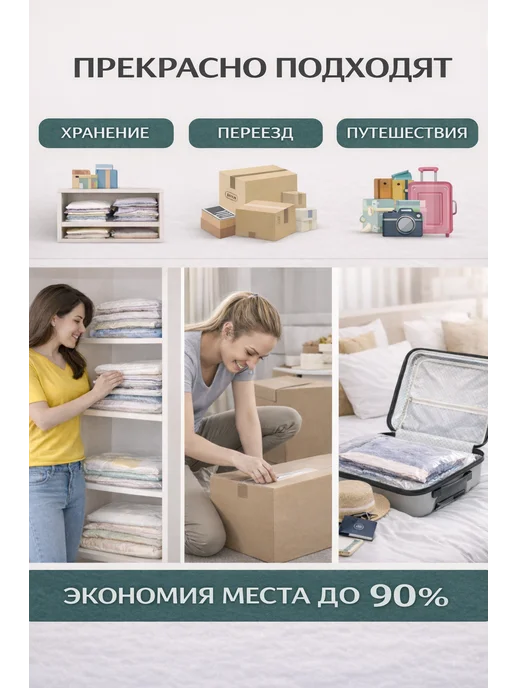 GFG Premium Вакуумные пакеты для одежды и вещей с насосом многоразовые, 50x70, фото 5