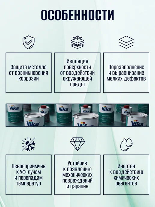 VIKA Грунтовка 2K эпоксидная, серая 1.2 кг + отвердитель 0.17 кг, 1,2 кг, 170 г, фото 2