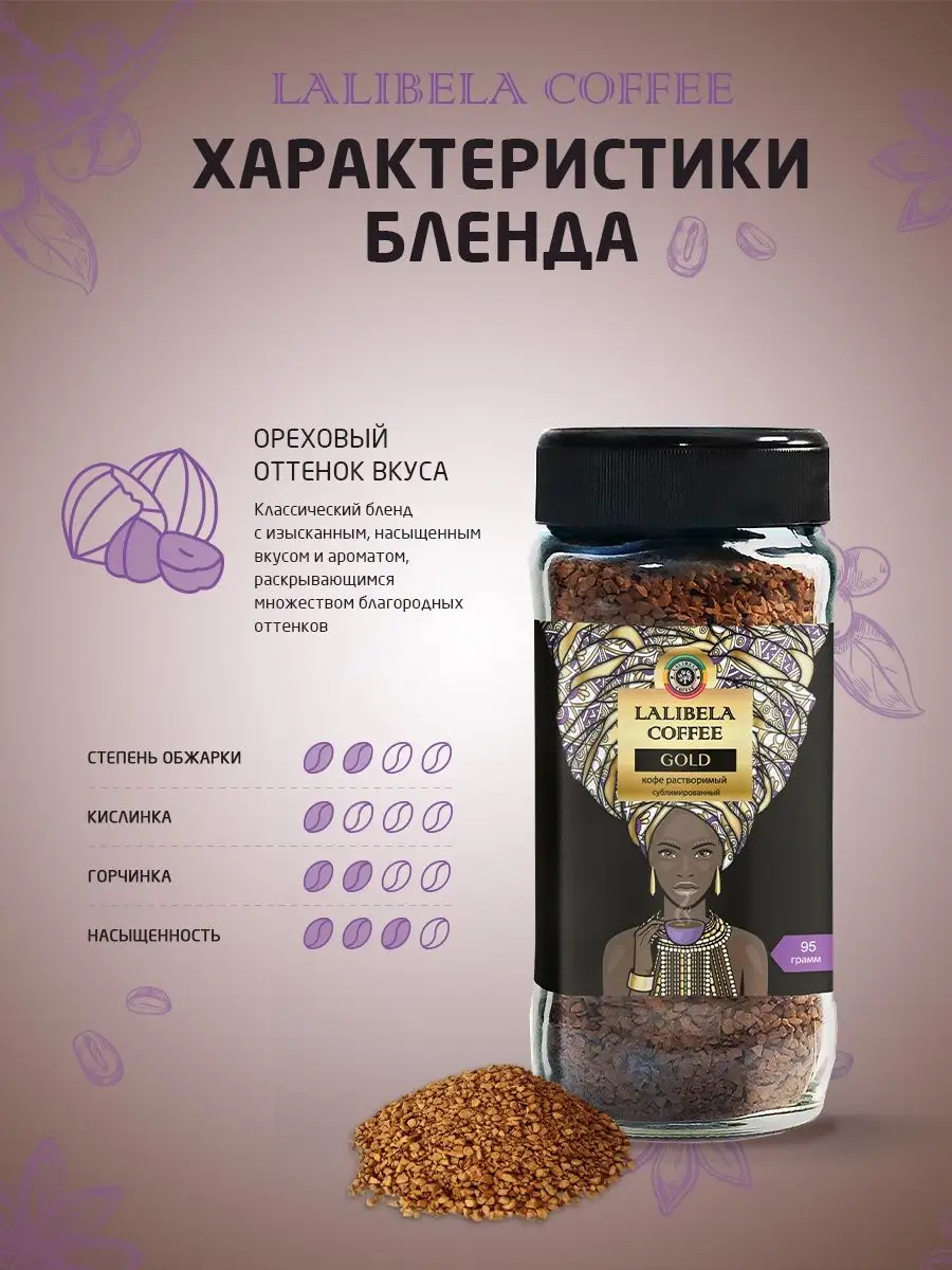 Кофе растворимый сублимированный GOLD, 95 г в банке Lalibela coffee  167240572 купить за 359 ₽ в интернет-магазине Wildberries