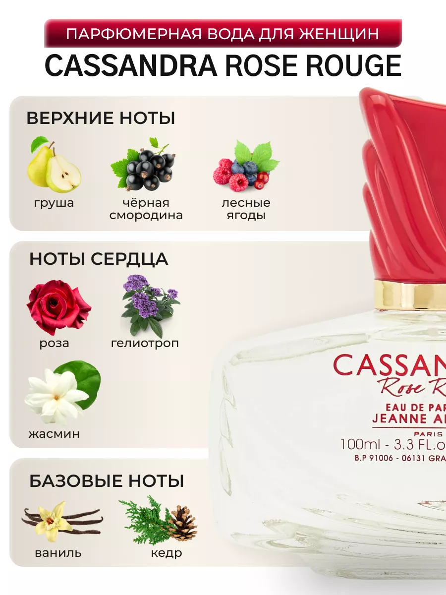 Парфюмерная вода Cassandra Rose Rouge, 100 мл JEANNE ARTHES 167268959  купить за 1 061 ₽ в интернет-магазине Wildberries