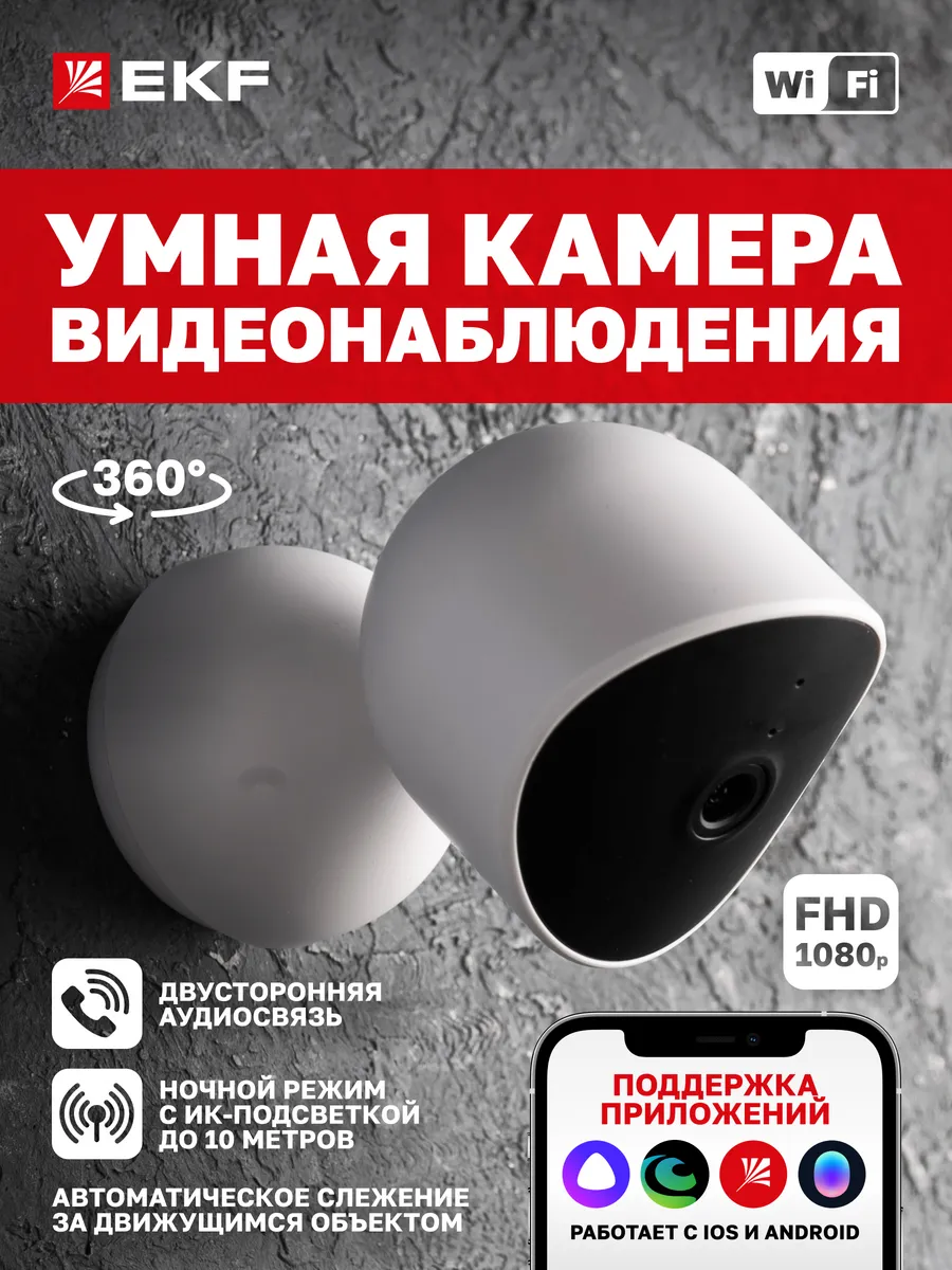 Умная камера с функцией поворота Wi-Fi белая