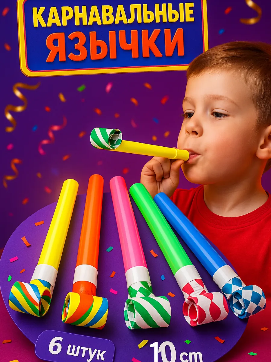 Дуделки для праздника набор 6 штук, цвета микс