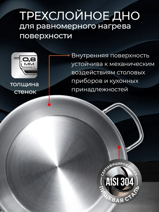 Амет Кастрюля 5л с крышкой для индукционной и всех видов плит, 5 л, фото 4