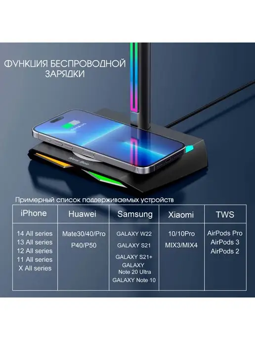 new bee Подставка для наушников NewBee Z12 с RGB подсветкой, черный, фото 2