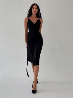 Черное платье на запах вечернее миди SVOBODNAYA.brand 167355267 купить за 2 361 ₽ в интернет-магазине Wildberries