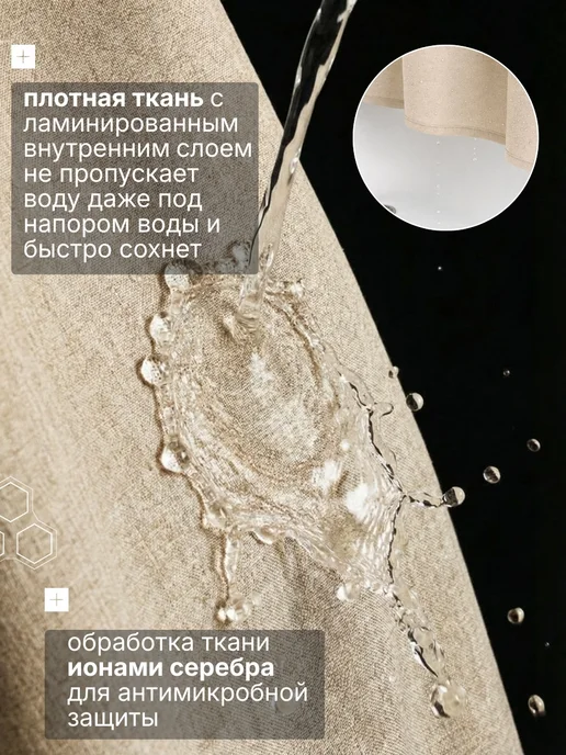 BYM Штора для ванной тканевая водоотталкивающая 200х200 см, 200x200 см, фото 2